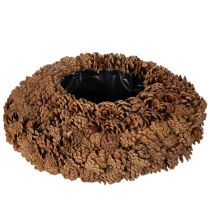 Produkt Okrągła doniczka w kształcie szyszki sosnowej jako donica, 38 cm; okrągła doniczka w kształcie szyszki sosnowej, naturalny brąz, wykonana z szyszek sosnowych, 38 cm x 14 cm
