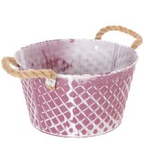Produkt Miska cynkowa, w kształcie rombu z uchwytami z liny, fioletowo-biała, Ø24,5 cm, wys. 14 cm