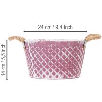 Produkt Miska cynkowa, w kształcie rombu z uchwytami z liny, fioletowo-biała, Ø24,5 cm, wys. 14 cm