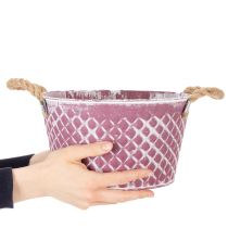 Produkt Miska cynkowa, w kształcie rombu z uchwytami z liny, fioletowo-biała, Ø24,5 cm, wys. 14 cm