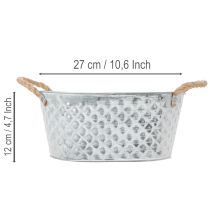 Produkt Owalna miska cynkowa z uchwytami z liny, 27 cm x 17,5 cm, wys. 12 cm