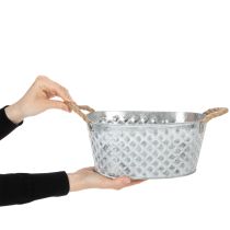 Produkt Owalna miska cynkowa z uchwytami z liny, 27 cm x 17,5 cm, wys. 12 cm