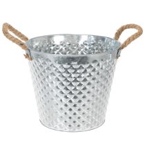 Produkt Garnek cynkowy, kształt rombu, z uchwytami z liny, bielony, Ø24,5cm, wys. 21cm