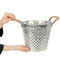 Produkt Garnek cynkowy, kształt rombu, z uchwytami z liny, bielony, Ø24,5cm, wys. 21cm