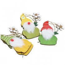 Produkt Wiosenna dekoracja krasnal do zawieszenia drewniany krasnal z kwiatkiem wys. 17cm 6 szt