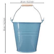 Produkt Niebieska metalowa doniczka z drewnianym uchwytem, 26x22,5x23 cm