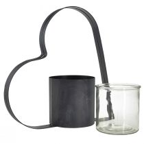 Produkt Antyczny szary metalowy uchwyt w kształcie serca i szklany pojemnik - dekoracja 30 cm zapewniająca romantyczną atmosferę 2 sztuki