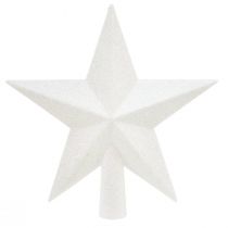 Produkt Błyszcząca biała choinka 19cm - nietłukąca i błyszcząca, idealna do eleganckich dekoracji świątecznych