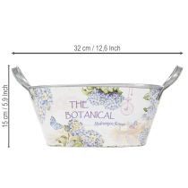 Produkt Owalna metalowa misa na kwiaty z uchwytami, na hortensje, 32×15×15 cm