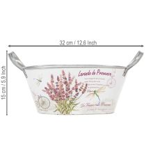 Produkt Owalna metalowa misa na kwiaty z uchwytami, lawenda, 32×15×15 cm