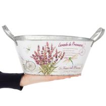 Produkt Owalna metalowa misa na kwiaty z uchwytami, lawenda, 32×15×15 cm