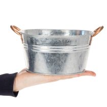 Produkt Okrągła misa na kwiaty z uchwytami, metalowa misa Ø17,5cm wys.9cm