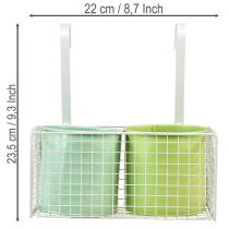 Produkt Doniczka metalowa wisząca, zielona, dekoracja balkonu, dł. 22 cm, wys. 23,5 cm