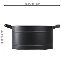 Produkt Metalowa owalna doniczka z uchwytem, wykończenie czarne i naturalne, 34x19,5x15cm