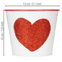 Produkt Doniczka biała z czerwonym sercem, Ø13cm, wys. 10,5cm