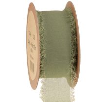 Produkt Taśma szyfonowa, frędzle z materiału w kolorze oliwkowo-zielonym, szer. 40 mm, dł. 15 m