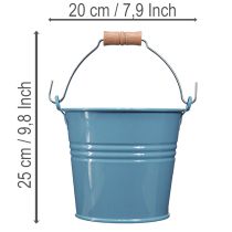 Produkt Wiaderko ozdobne, metalowe, uchwyt drewniany, doniczka, niebieskie, wys. 16 cm, 2 sztuki