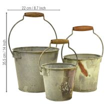 Produkt Dekoracyjne wiadro metalowe rdzawe vintage Ø15/17,5/22cm zestaw 3 szt.