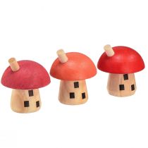 Produkt Grzyby dekoracyjne domek drewniany czerwony pomarańczowy dekoracja drewniana 6×5cm 6szt