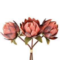 Produkt Kwiaty sztuczne Protea dekoracyjna czerwono-pomarańczowe 34cm 3szt.