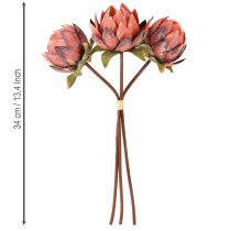 Produkt Kwiaty sztuczne Protea ozdobne czerwono-pomarańczowe 34cm 3szt.