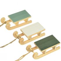 Produkt Dekoracyjne sanie drewniane do zawieszania miętowo-zielone białe 9,5cm 6szt
