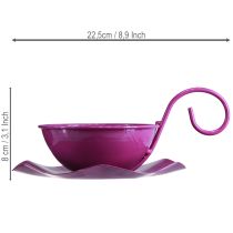 Produkt Dekoracyjna metalowa filiżanka do herbaty na spodku, fioletowa, Ø11,5cm, wys.8cm, 2 sztuki