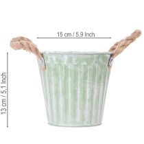 Produkt Doniczka dekoracyjna, metalowe wiaderko do sadzenia, doniczka z uchwytami, różowo-zielono-żółta, shabby chic, Ø15cm, wys.13cm, zestaw 3 elementów