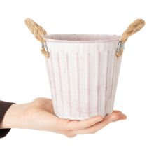 Produkt Doniczka dekoracyjna, metalowe wiaderko do sadzenia, doniczka z uchwytami, różowo-zielono-żółta, shabby chic, Ø15cm, wys.13cm, zestaw 3 elementów