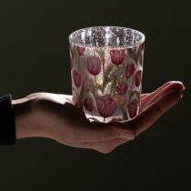 Produkt Dekoracyjny szklany lampion z motywem tulipana, wiosenny dodatek do domu, 8 cm, 4 sztuki.