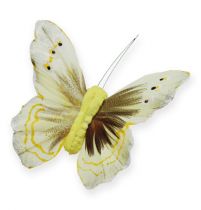 Motyl dekoracyjny na druciku żółty 8cm 12szt.