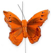 Motyl dekoracyjny na druciku pomarańczowy 8cm 12szt