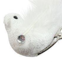 Ozdobny ptaszek na klipsie z brokatem biały 14cm 2szt.