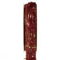 Produkt Wstążka dekoracyjna z futrzaną wstążką jubilerską ze sztucznego futra Bordeaux Gold 25mm 15m