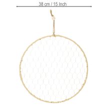 Produkt Pierścień metalowy dekoracyjny Ø38cm, dekoracja wisząca, rafia, srebro, naturalny, dekoracja ścienna w stylu boho, uniwersalna dekoracja, 4 sztuki