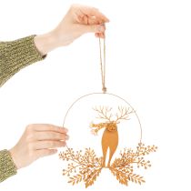 Produkt Pierścionek dekoracyjny świąteczny, renifer w pierścionku, Święty Mikołaj z prezentem, ozdoba metalowa, wykończenie rdzawe, Ø18 cm, zestaw 2 sztuk