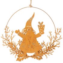 Produkt Pierścionek dekoracyjny świąteczny, renifer w pierścionku, Święty Mikołaj z prezentem, ozdoba metalowa, wykończenie rdzawe, Ø18 cm, zestaw 2 sztuk