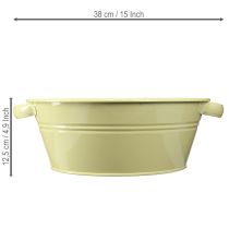 Produkt Dekoracyjna metalowa misa, zielono-żółta, na kwiaty z uchwytem, Ø33,5 cm