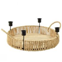 Produkt Dekoracyjna taca na świecznik z drewna naturalnego i metalu w kolorze czarnym Ø30cm