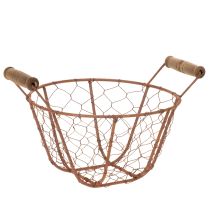 Produkt Koszyk druciany, metalowy z uchwytem, drewno, rdza, dekoracyjny, Ø18cm
