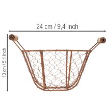 Produkt Koszyk druciany, metalowy z uchwytem, drewno, rdza, dekoracyjny, Ø18cm