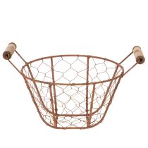 Produkt Koszyk druciany, metalowy z uchwytem, drewno, rdza, dekoracyjny, Ø18cm