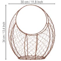 Produkt Kosz druciany, metalowa doniczka, dekoracja wiosenna, koszyk wielkanocny, brązowy, wykończenie rdzawe, wys. 34 cm, dł. 30 cm