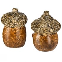 Produkt Domek ceramiczny żołędzie dekoracyjne żołędzie z motywem serca brązowy 6cm - jesienna dekoracja stołu - 6 szt