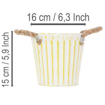 Produkt Wiadro do sadzenia, doniczka z uchwytami, metalowa dekoracja, różowo-zielono-żółta, shabby chic, Ø16,5cm, wys.15cm, zestaw 3 szt.
