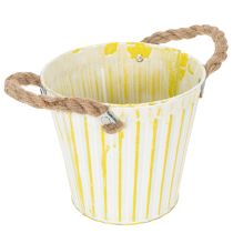 Produkt Wiadro do sadzenia, doniczka z uchwytami, metalowa dekoracja, różowo-zielono-żółta, shabby chic, Ø16,5cm, wys.15cm, zestaw 3 szt.