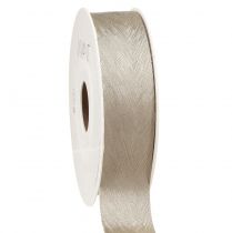 Produkt Elegancka wstążka jedwabna z nadrukiem piór w kolorze srebrnym - idealna do dekoracji świątecznych szerokość 25mm długość 15m