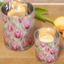 Produkt Elegancka latarenka z motywem tulipana do nastrojowej, wiosennej dekoracji, 12,5 cm, 2 sztuki.