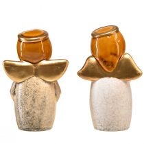 Produkt Figurki dekoracyjne aniołów - kremowo-białe ze złotymi akcentami, 13 cm - niebiańskie upiększenie Twojego domu - opakowanie 2 szt.