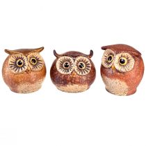 Produkt Urocze ceramiczne figurki sów - szczegółowy projekt w kolorze brązowym i kremowym, 10,5 cm - idealna dekoracja do salonu i biura - 3 sztuki